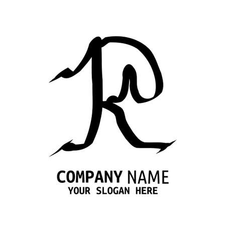 Handwritten Initial logo style letter minimalist calligraphy with mountains concept. Vectorのイラスト素材