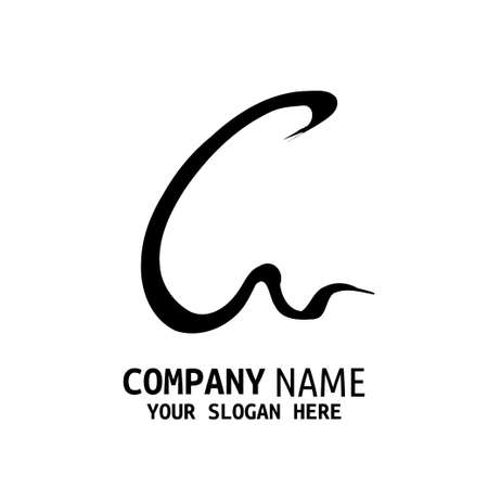 Handwritten Initial logo style letter minimalist calligraphy with mountains concept. Vectorのイラスト素材