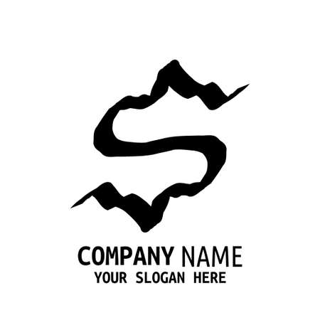 Handwritten Initial logo style letter minimalist calligraphy with mountains concept. Vectorのイラスト素材
