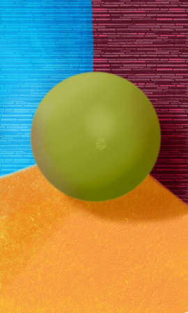 3d render of a bunch of green ball's on the yellow tableの写真素材