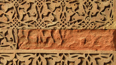 Arabic pattern on the wall in Alhambra, Granada, Spainの写真素材