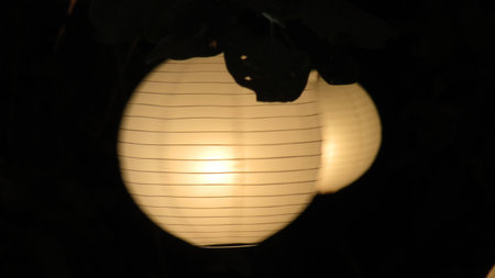 Close-up of a lighted paper lantern in the night.