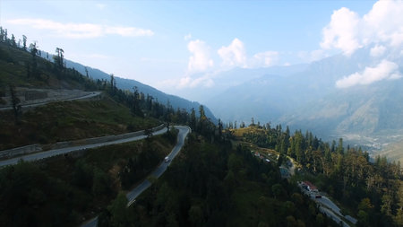 Aerial view of the highway in the mountains. High quality photo