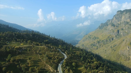 Aerial view of the valley in Himalayas, Nepal.