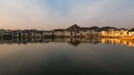 Aerial view of the fishing village of Tamsui at sunset, New Taipei City, Taiwan