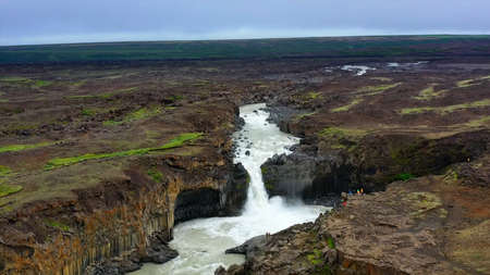 Icelandic landscape with waterfalls on the Hvita river.