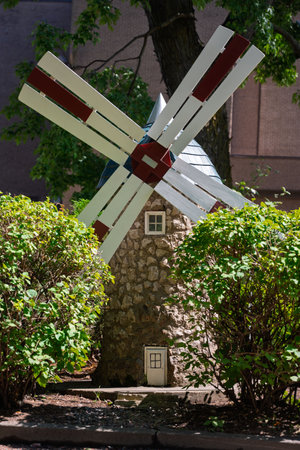 Small windmill in a park in Saguenay-Lac-Saint-Jean, Canada,の写真素材