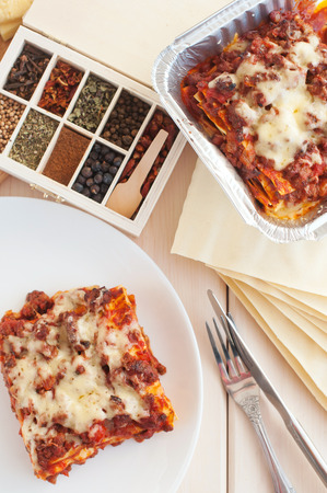 traditional italian lasagna with minced beef bolognese sauce.の写真素材