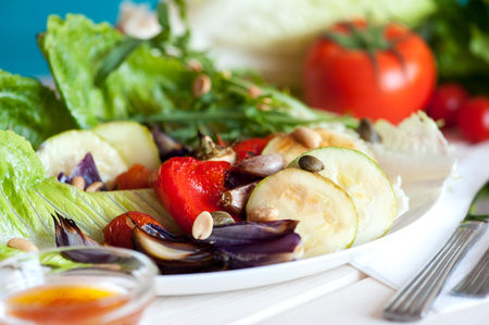 Grilled vegetables on the white plate.の写真素材
