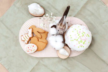 Beautiful Easter table setting with blue plate