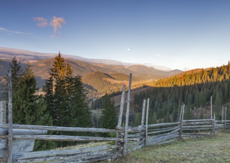 autumn landscape in the Carpathians near the village of Dzembroniaの写真素材