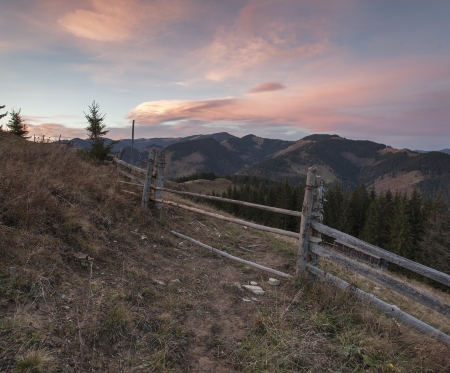 Evening in the Carpathians near the village of Dzembroniaの写真素材