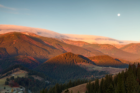 Autumn landscape in the Carpathians near the village of Dzembronia.の写真素材