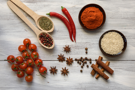 Spices on white backgroundの写真素材