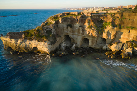 aerial view of the Roman caves of the villa di nerone in anzioの写真素材