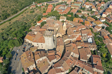 Aerial view of the medieval town of Capalbio in the Tuscan Maremmaの写真素材