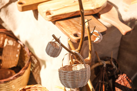 handcrafted baskets produced with natural materialsの写真素材
