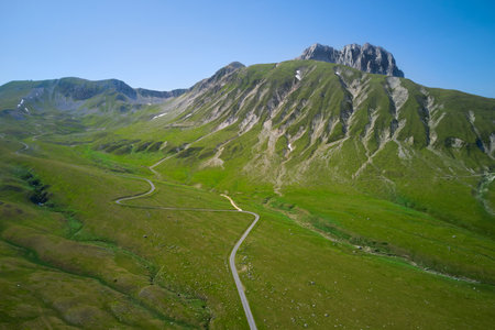 aerial view of the road that crosses campo imperator abruzzo