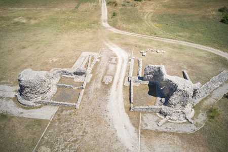 aerial view of the ancient roman ruins of peltuinum abruzzo