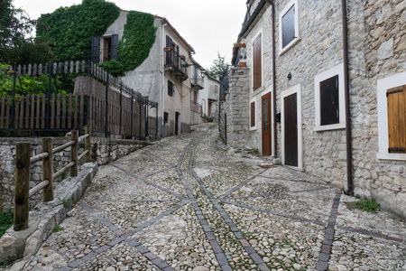 historic center of the village of Rocca caramanico in the Majella mountain area in Abruzzo Italyの写真素材