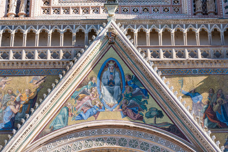 high detail of the facade of the cathedral of orvietoの写真素材