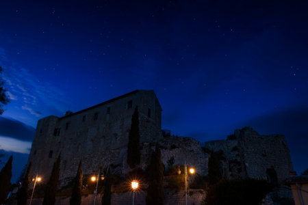 fortress of the popes in the town of montefiascone at nightの写真素材