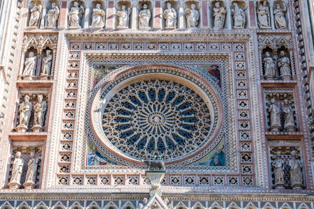 detail of the facade of the cathedral of orvietoの写真素材