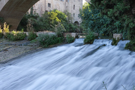 hydraulic system in the fluvial park of colle di val d'elsa tuscany italyの写真素材
