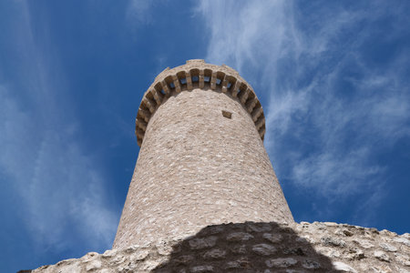 solitary view of the tower in the medieval town of santo stefano di sessanio abruzzoの写真素材