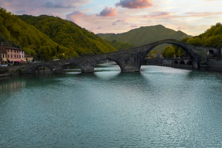 aerial view of the devil's bridge tuscanyの写真素材