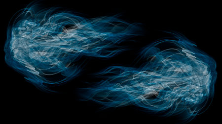 graphic illustration on black background of light blue gradient filamentsの写真素材