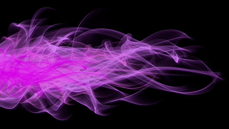 graphic illustration on black background of gradient fuchsia luminous filamentsの写真素材