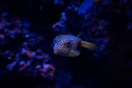 front view of ostracion lentiginosum specimen or boxfish