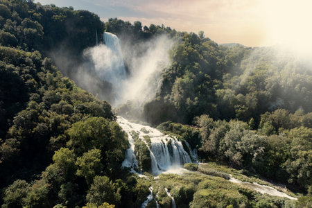 aerial view of the Marmore waterfalls in Umbria