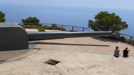 a civil war cannon of the Battery La Chapa, Portman, Cartagena, Murcia, Spain.のeditorial素材