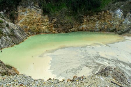 ColourfulÂ Sulphureous Crater lakes Wawo muda volcano in Flores in Indonesia