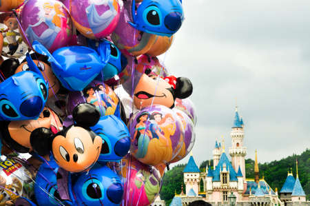 Lantau Island / Hong Kong - June, 14 2013: Disney balloons on the entrance of Disneylandのeditorial素材