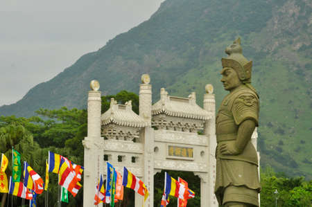 Statue on walkway to Tian Tin monastery and the Big Buddha at Ngong Ping village on Lantau Island, Hong Kongのeditorial素材