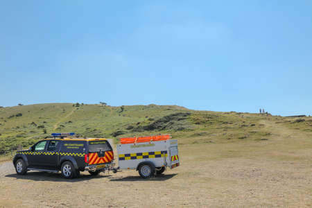 Brean, Burnham-on-Sea, Somerset / UK - May 30, 2020: HM Coastguard 4x4 Nissan Rescue vehicle patrolling the coast in Brean.のeditorial素材