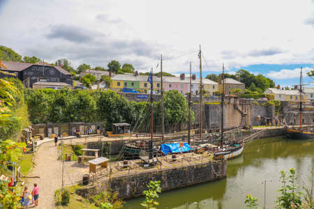 Charlestown, Cornwall / UK - July 07, 2020: View of the historical Port with old sailing ships used as props in film productionのeditorial素材