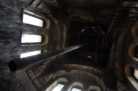 Lawang Sewu: View of the internal space. View from below of the bell tower.の写真素材