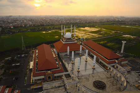 Semarang, Central Java, Indonesia - June 14, 2010:  Great Mosque of Central Java (in Indonesian it is called Masjid Agung Jawa Tengah) is the biggest mosque in the city of Semarangの写真素材