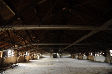 Lawang Sewu: View of the internal space. Wooden attic made with many structural arches..の写真素材