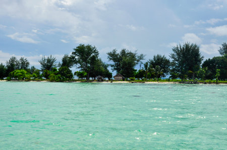 Wild stunning tropical coastline with lush vegetation and turquoise water in Karimunjawa, Indonesiaの写真素材