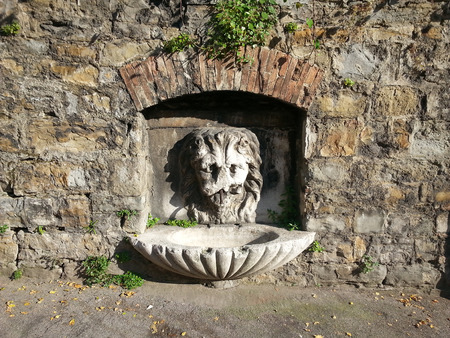 The ancient fountain known as \"Gigi Ganassa\" that gusghed the water of the Teresian aqueduct during XVIII sec. in Triesteの写真素材