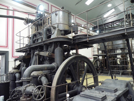An ancient steam machine in the Hydrodynamic Plant in the old port of Trieste, built on eighteenth century during the Austro-Hungarian dominationのeditorial素材