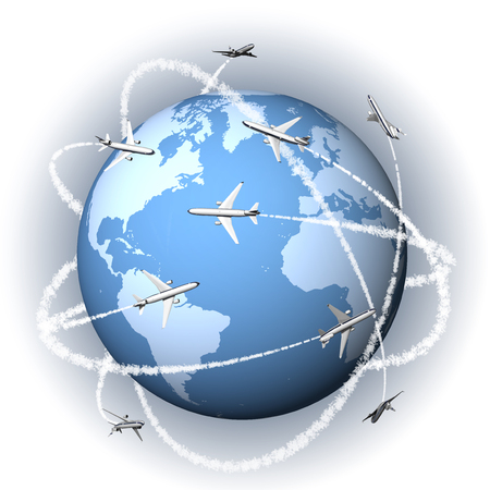 Airplanes travel around the world to reach each destination.の写真素材