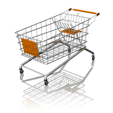 Shopping supermarket shopping cart isolated on white background.の写真素材