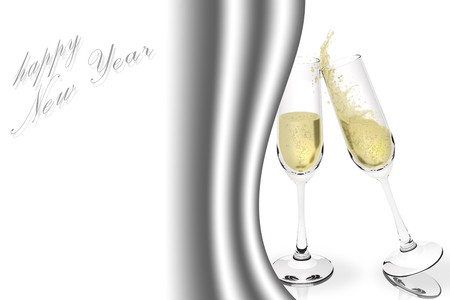 Happy New Year. Brindisi with sparkling wine to celebrate the New Year. Space for text.の写真素材