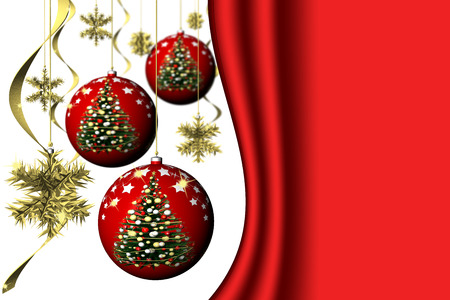 Christmas. Christmas decoration with space for text. White and red background.の写真素材